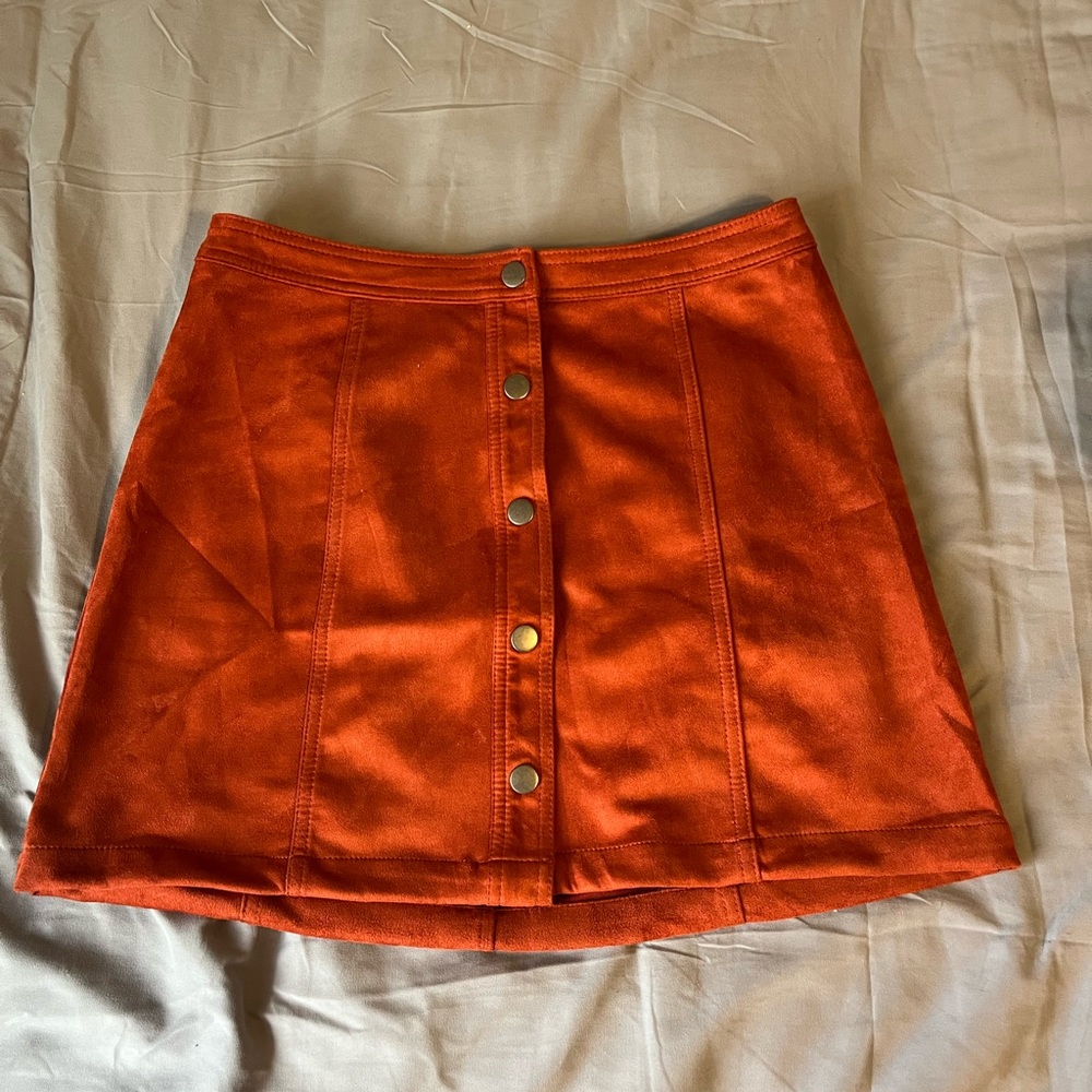 Burnt orange faux velvet skirt